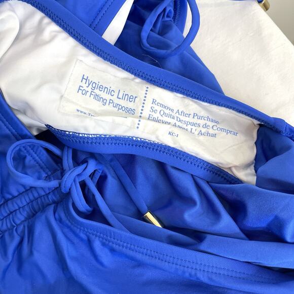 La Blanca Slimming Shirred One Piece Swimsuit Womens 6 Blue Tie Sides Ruched - Picture 6 of 6